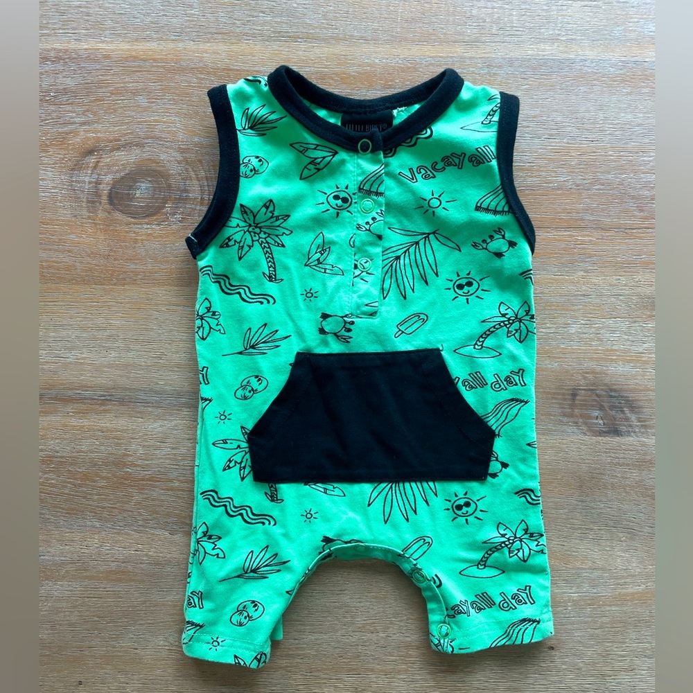 3-6M Little Bipsy Vacay Beach Summer Shortie Romper with Kangaroo Pocket